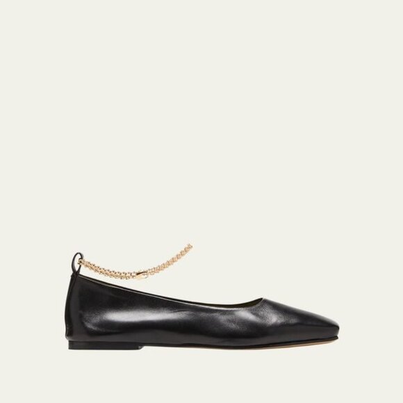 Augusta Ankle-Chain Leather Ballerina Flats - Picture 1 of 4